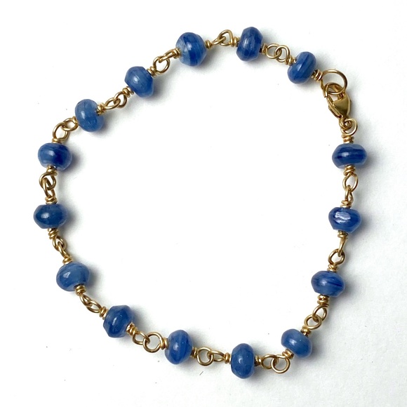 Blue Kyanite Gemstone Bead Bracelet, 14k Gold Filled Wire and Clasp, Made USA - Picture 1 of 4